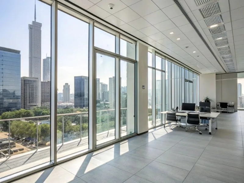 In office buildings, sliding windows are used for their ability to provide easy ventilation, especially in open-plan spaces where space efficiency is important